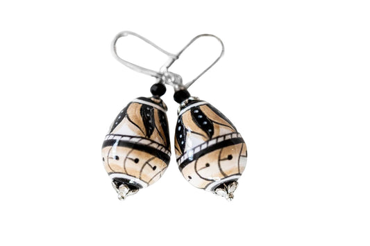 Linea LUXURY Black and Tan Swirl Teardrop Earrings
