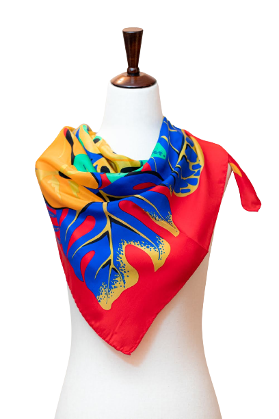 100% Pure Silk Red Purple Abstract Scarf