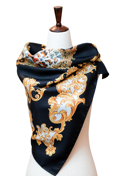 100% Pure Silk Black Gold Versace-inspired Design Scarf