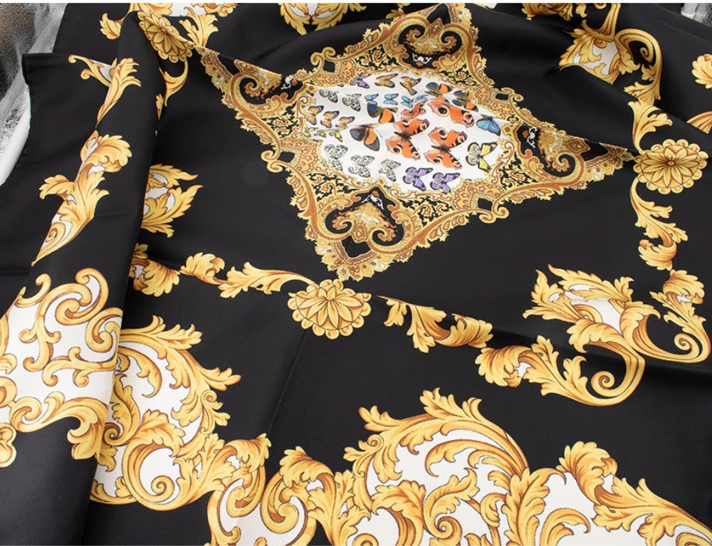 100% Pure Silk Black Gold Versace-inspired Design Scarf