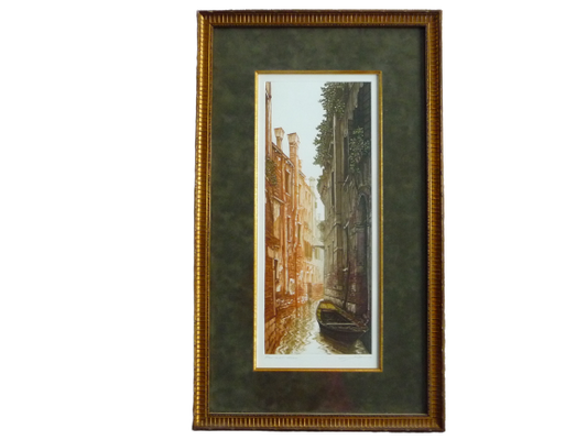 Venice, Italy, Venetian Houses and Boat on Small Canal, Framed