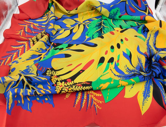 100% Pure Silk Red Purple Abstract Scarf