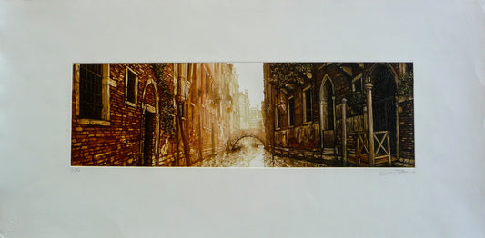 Venice, Italy, Venetian Houses with Flower Balconies on Canal with Bridge