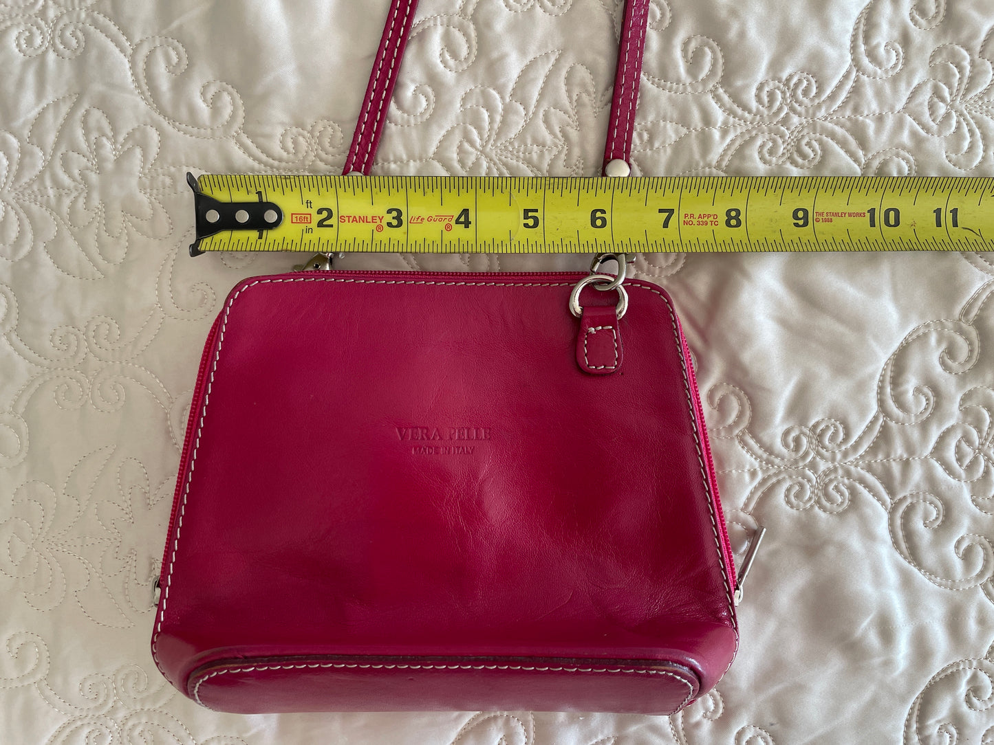 VERA PELLE Fuchsia Leather Cross-Body Bag