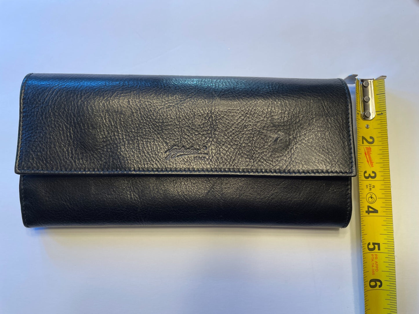 GIGLIODORO Black Calf Leather Tri-Fold Wallet, Made in Italy, Genuine Italian Leather