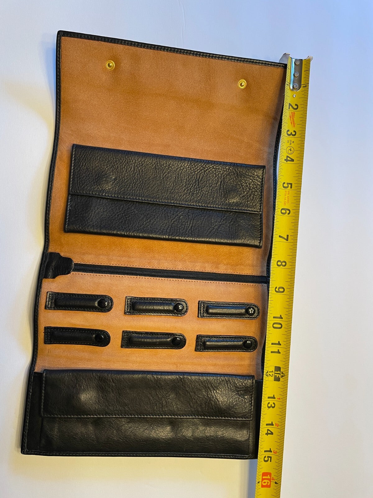 GIGLIODORO Black Calf Leather Tri-Fold Wallet, Made in Italy, Genuine Italian Leather