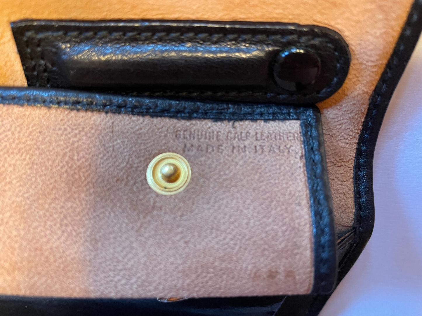 GIGLIODORO Black Calf Leather Tri-Fold Wallet, Made in Italy, Genuine Italian Leather