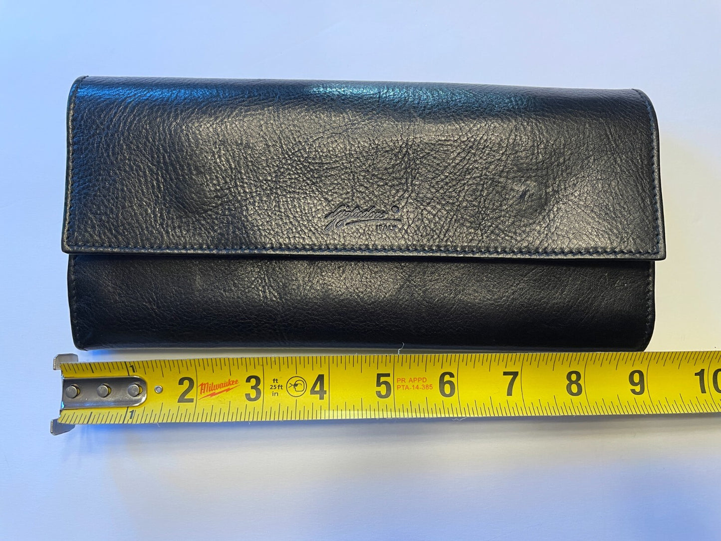 GIGLIODORO Black Calf Leather Tri-Fold Wallet, Made in Italy, Genuine Italian Leather