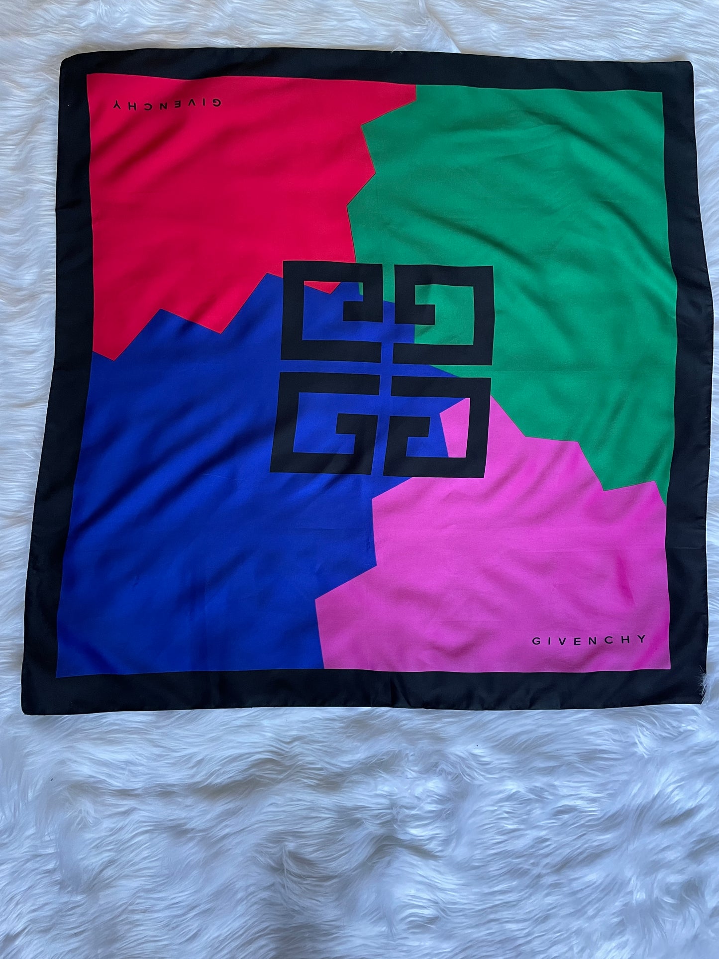 GIVENCHY 1990's Vintage Givenchy Parfums Block Colour Logo Scarf