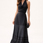GIORGIO ARMANI Black Rayon Tiered Ribboned Ruffle Maxi Skirt