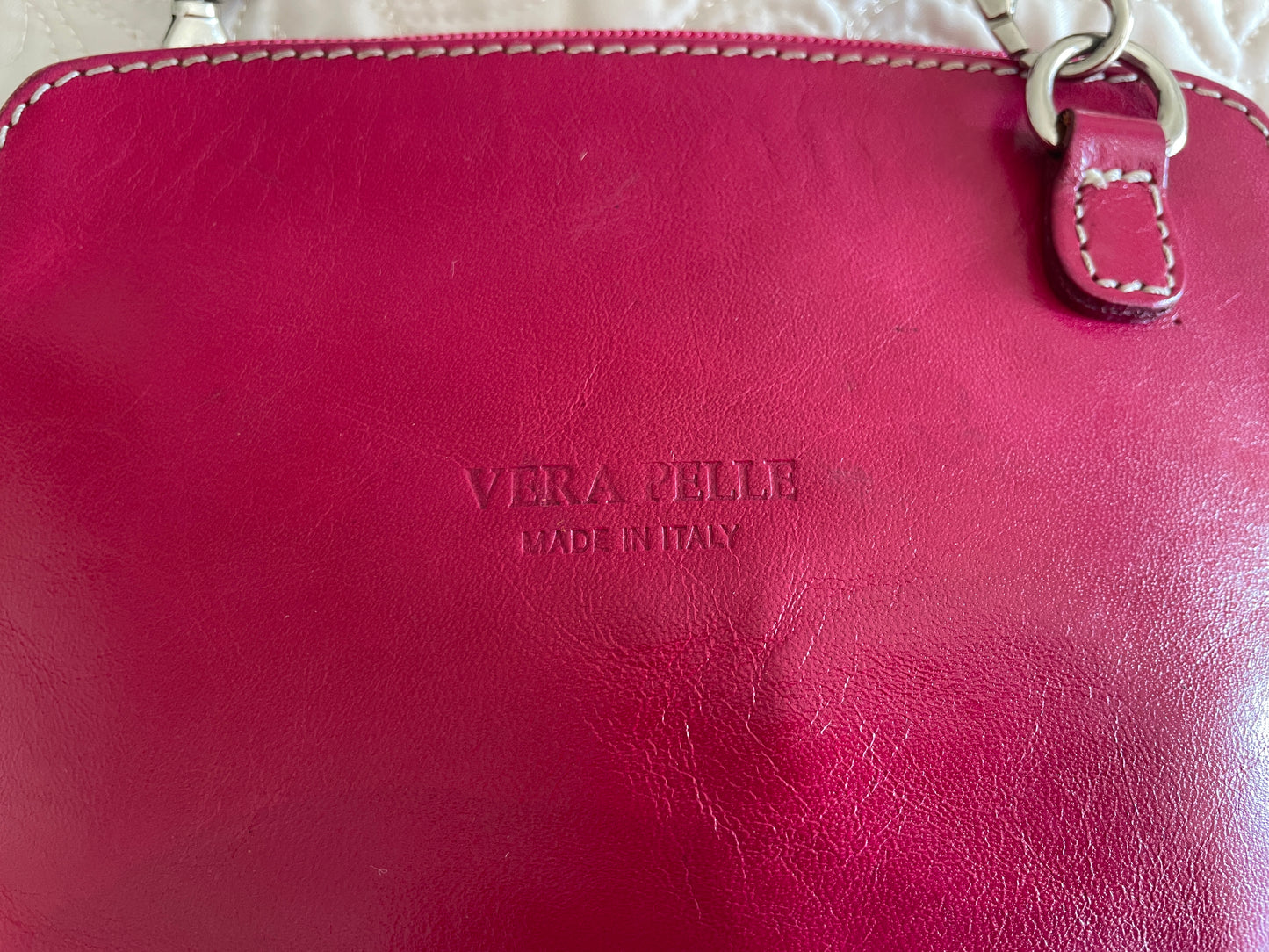 VERA PELLE Fuchsia Leather Cross-Body Bag