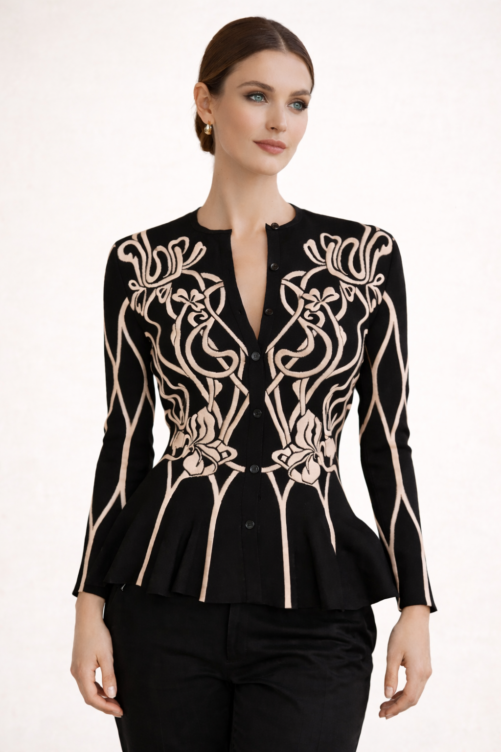 Alexander McQueen Peplum Intarsia Cardigan