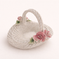 Porcelain Floral Motif Woven Basket Centerpiece with Pink Roses & Green Leaves