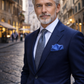 Italian Silk Pocket Square — Blue Micro-Print