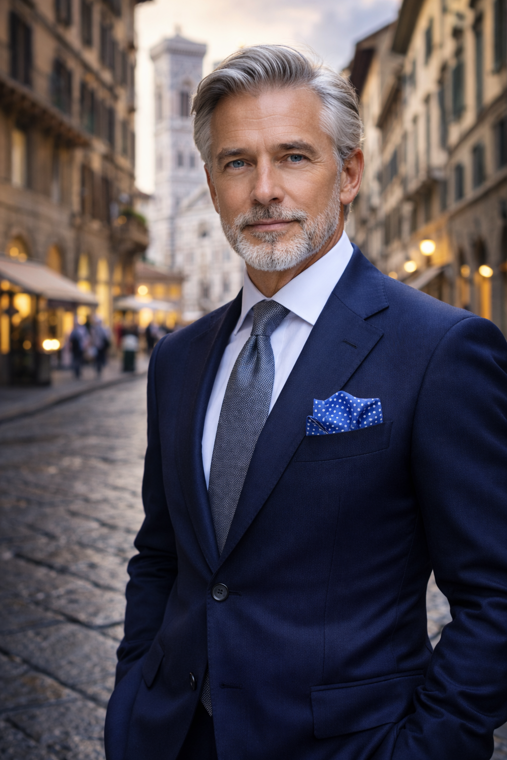 Italian Silk Pocket Square — Blue Micro-Print