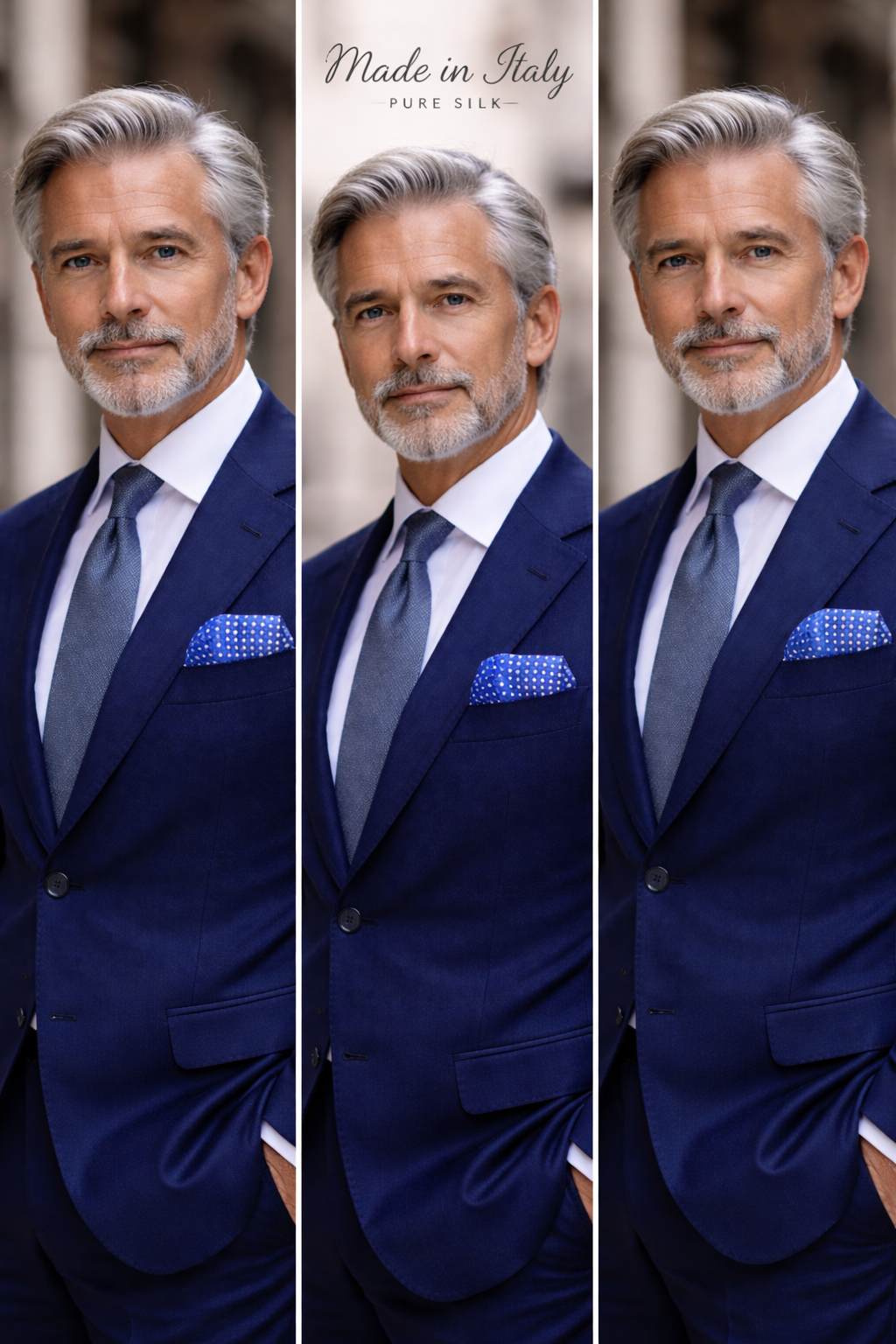 Italian Silk Pocket Square — Blue Micro-Print