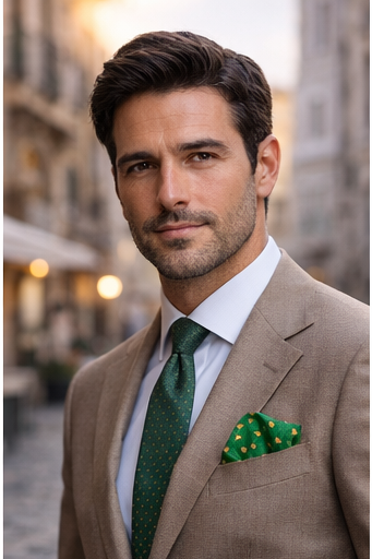 Italian Silk Pocket Square – Green Polka Dot