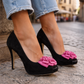 LUCIANO MIGLIORE Black Suede Stiletto Heels with Pink Floral Detail