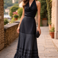 GIORGIO ARMANI Black Rayon Tiered Ribboned Ruffle Maxi Skirt