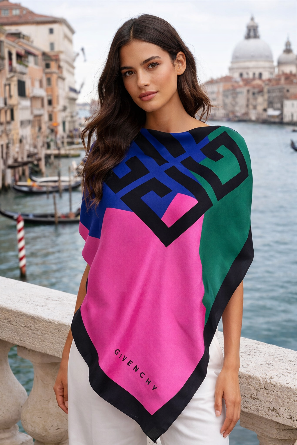 GIVENCHY 1990s Vintage Parfums Block Color Logo Scarf