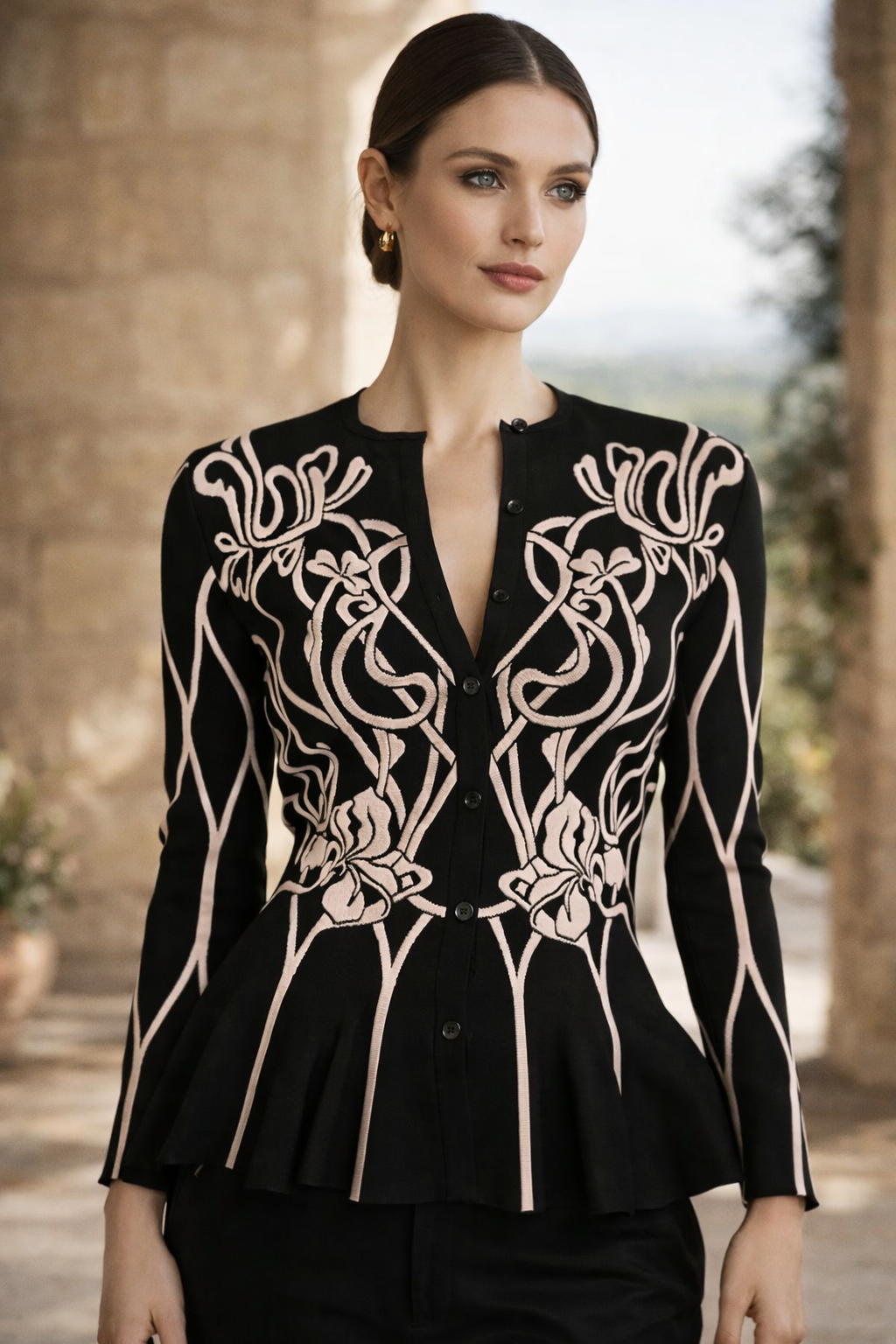 Alexander McQueen Peplum Intarsia Cardigan