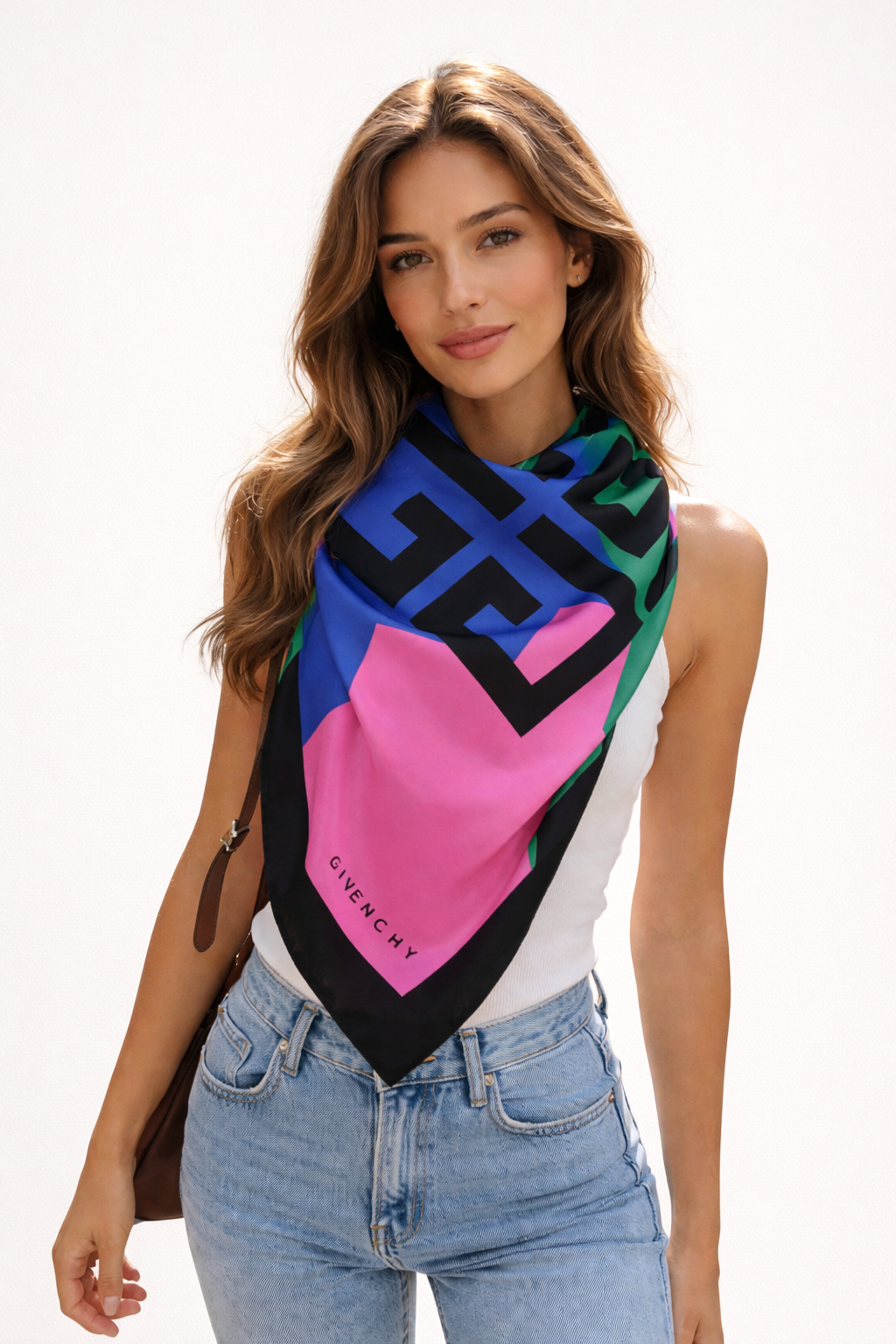 GIVENCHY 1990s Vintage Parfums Block Color Logo Scarf