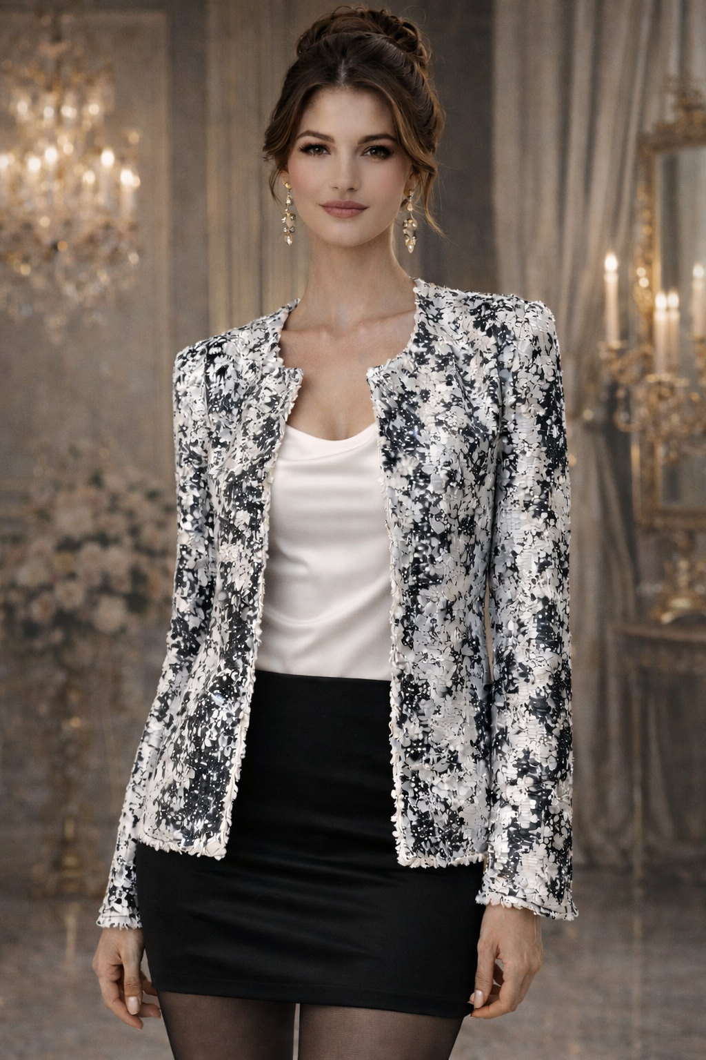 SEN Milan Sequin Jacket – Black & White