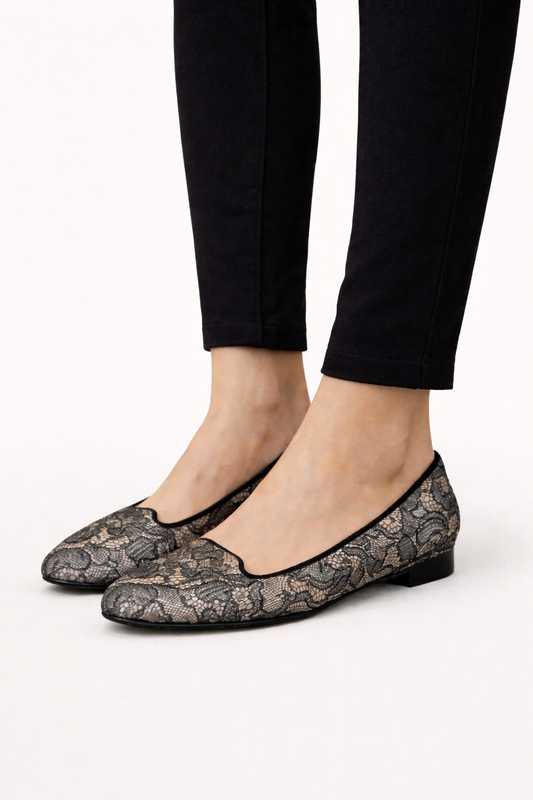 Valentino Garavani Caviar Crystal Lace Smoking Slippers