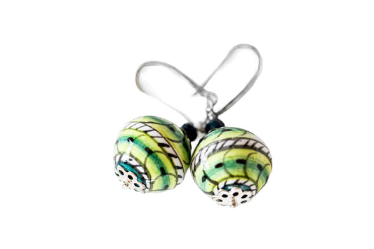 Linea LUXURY Green and Black Swirl Round Earrings