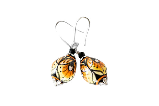 Linea LUXURY Black and Orange Swirl Small Teardrop Earrings