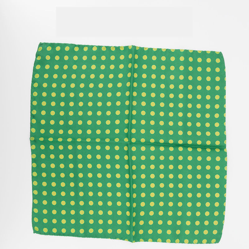100% Silk Green and Yellow Polka Dots Pocket Square 13x13 inches