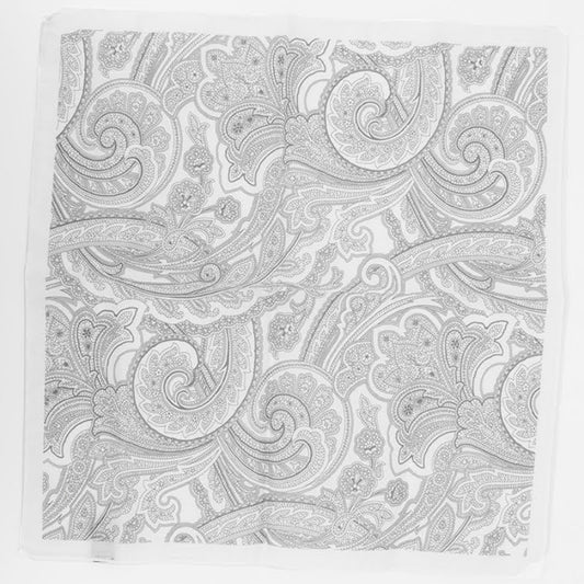 100% Cotton Gray and White Paisley Pocket Square 13x13 inches