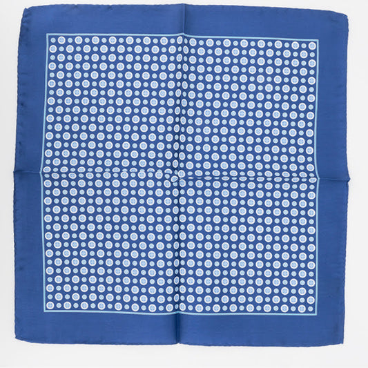 100% Silk Dark Blue and White Circles Pocket Square 13x13 inches