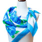 100% Pure Silk Blue Green Roses Scarf