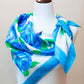 100% Pure Silk Blue Green Roses Scarf