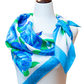 100% Pure Silk Blue Green Roses Scarf