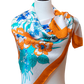 100% Pure Silk Blue Orange Floral with Orange Border Scarf