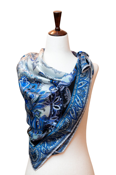 100% Pure Silk Blue Gray Paisley Scarf