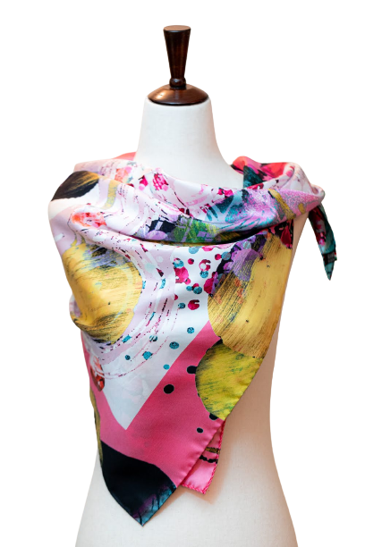 100% Pure Silk Multi-Color Abstract Scarf