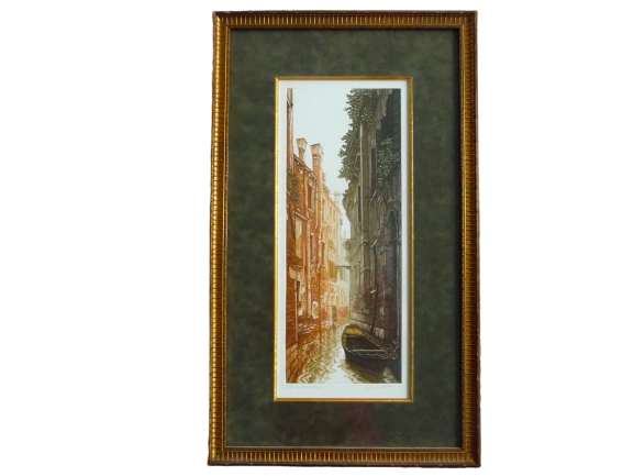 Venice, Italy, Venetian Houses and Boat on Small Canal, Framed