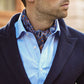 100% Silk Ascot in Light Blue with Navy Blue Small Polka Dot