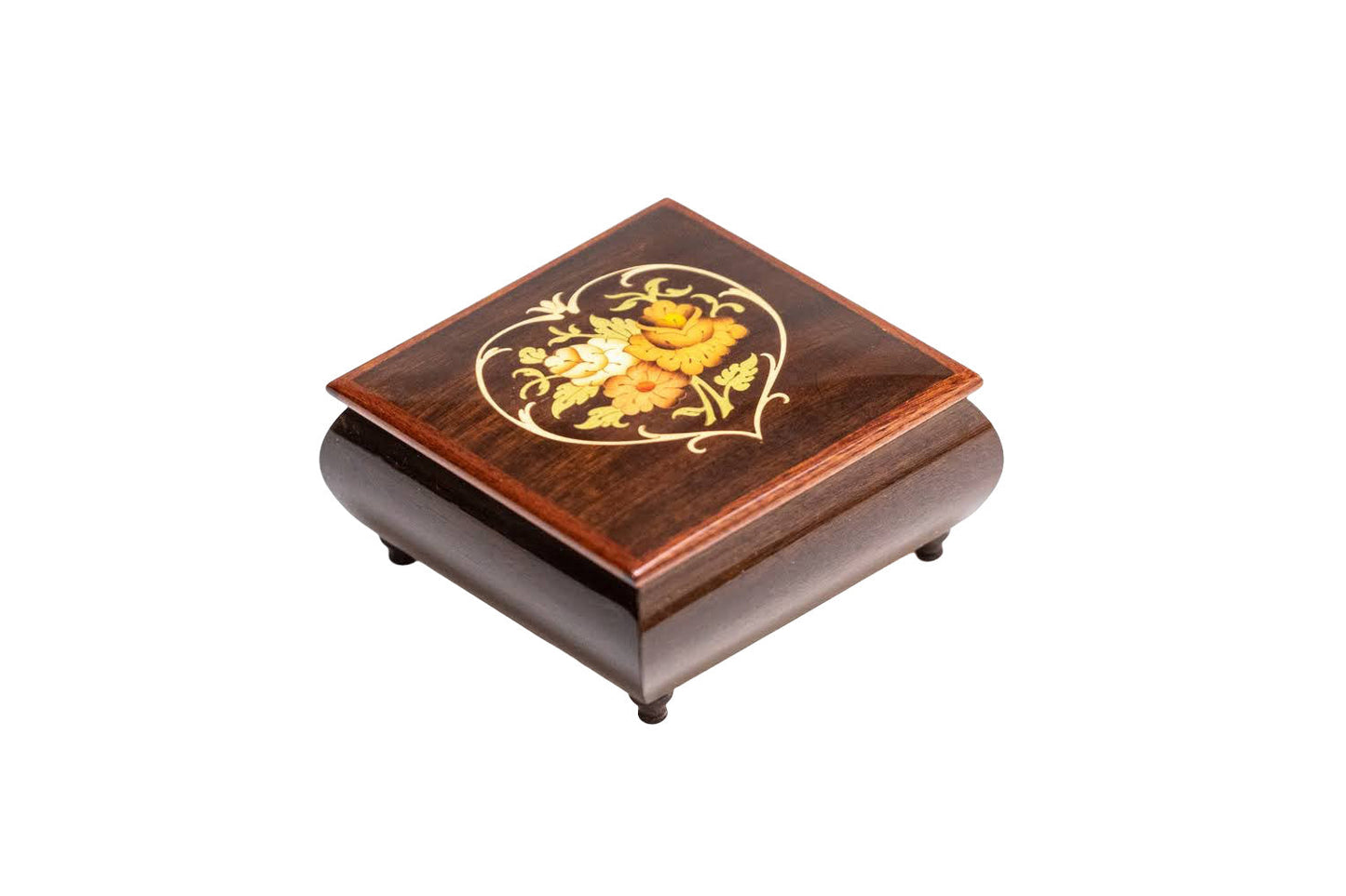 Sorrento Music Box in Brown Flowers Hearts in Glossy finish